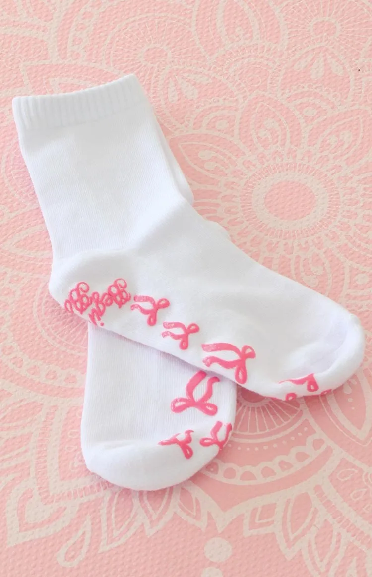 Sunrise Pink Bow Crew Yoga Socks sold by Beginning Boutique