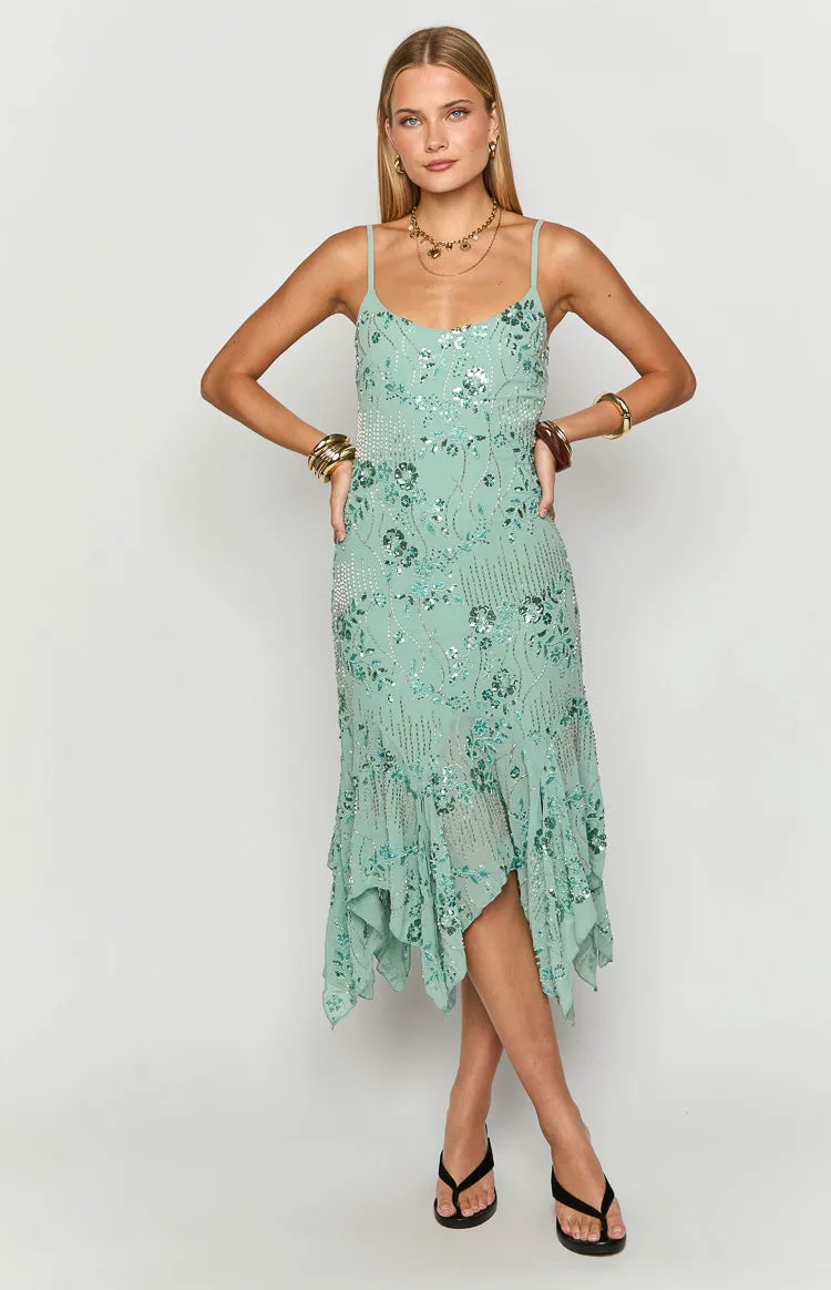 Another World Teal Sequin Midi Dress sold by Beginning Boutique product image thumbnail 2