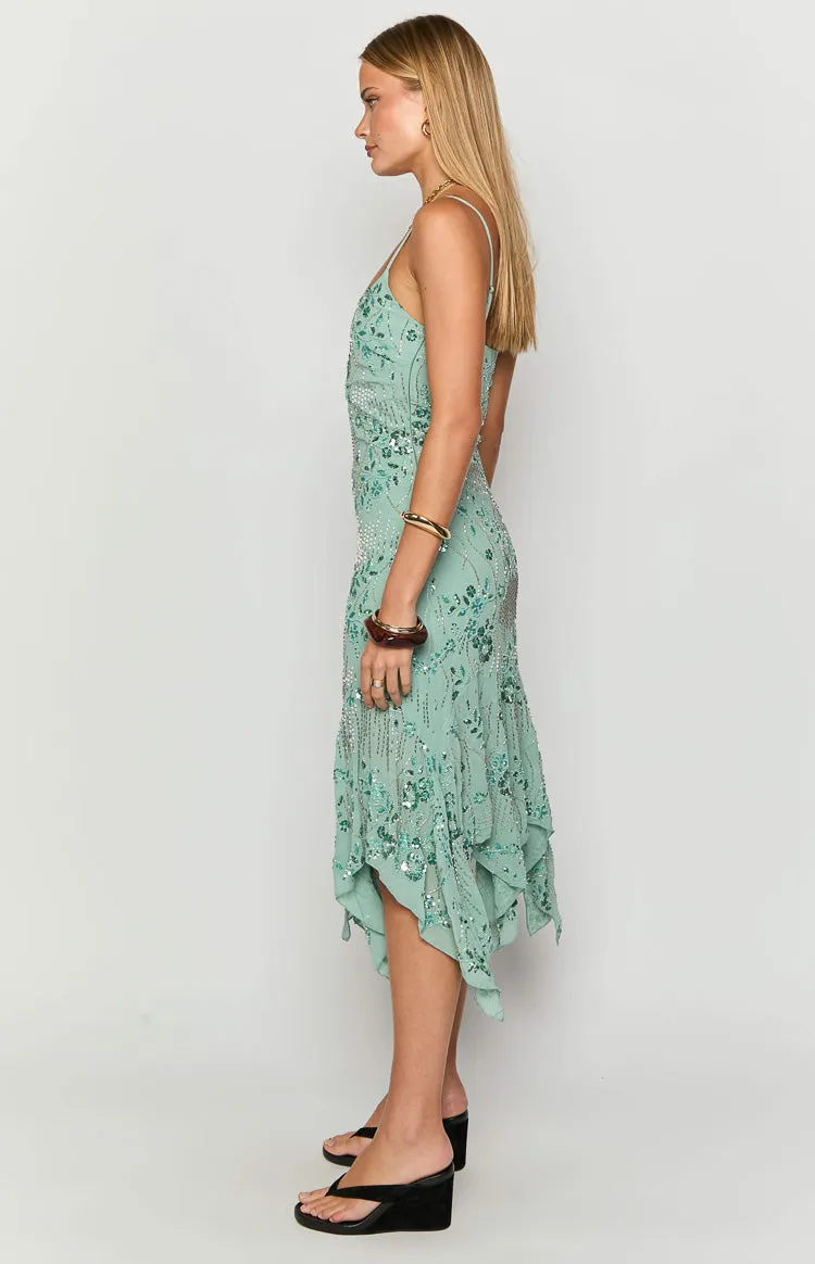 Another World Teal Sequin Midi Dress sold by Beginning Boutique product image thumbnail 4