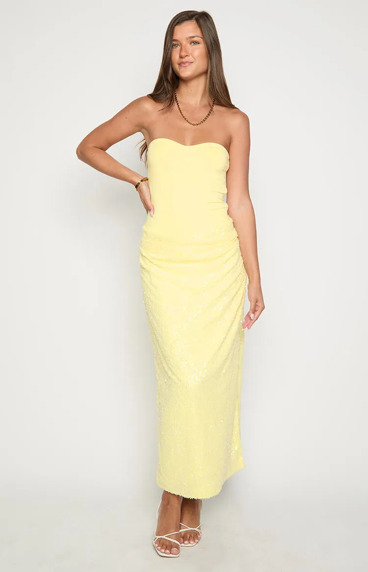 Nikki Yellow Sequin Strapless Maxi Dress sold by Beginning Boutique product image thumbnail 2