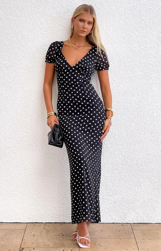 Lovella Black Polka Dot Maxi Dress sold by Beginning Boutique