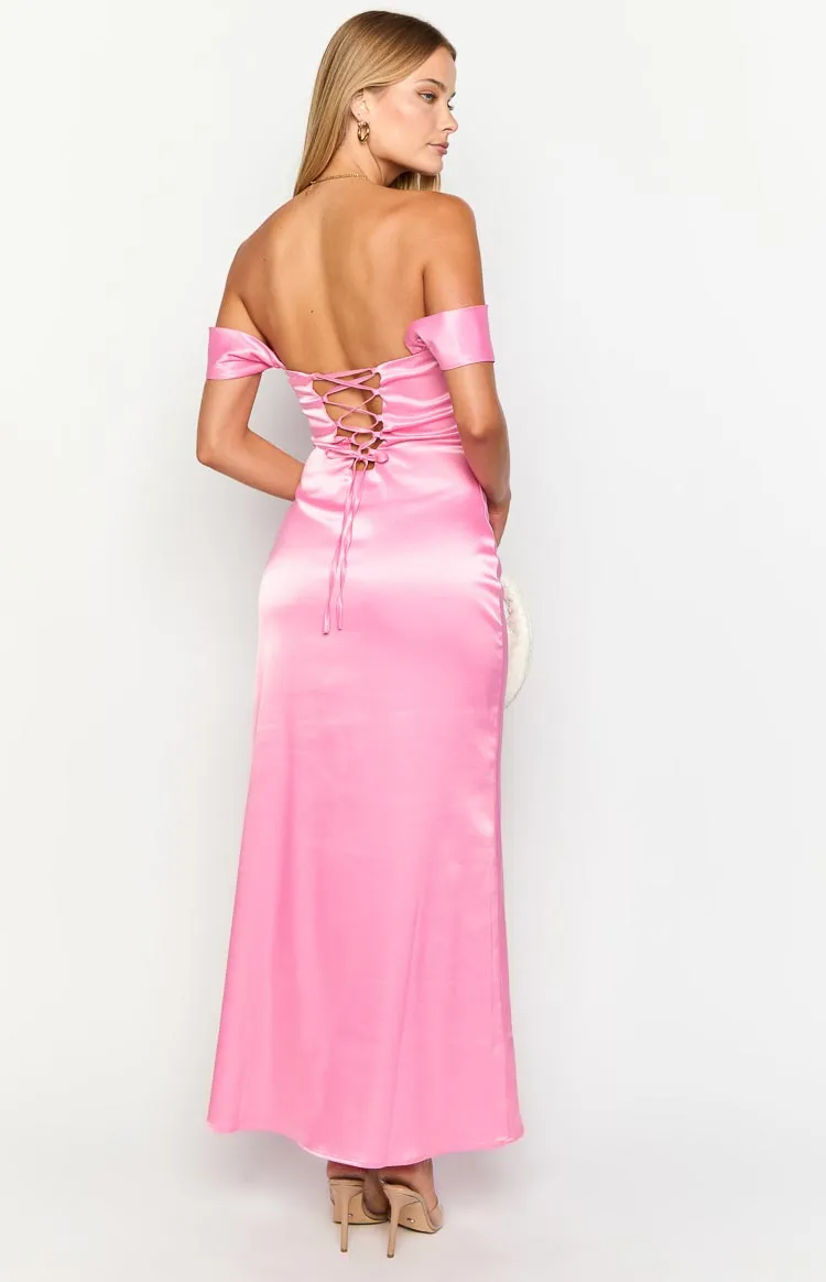 Naveah Pink Off Shoulder Maxi Dress sold by Beginning Boutique product image thumbnail 4