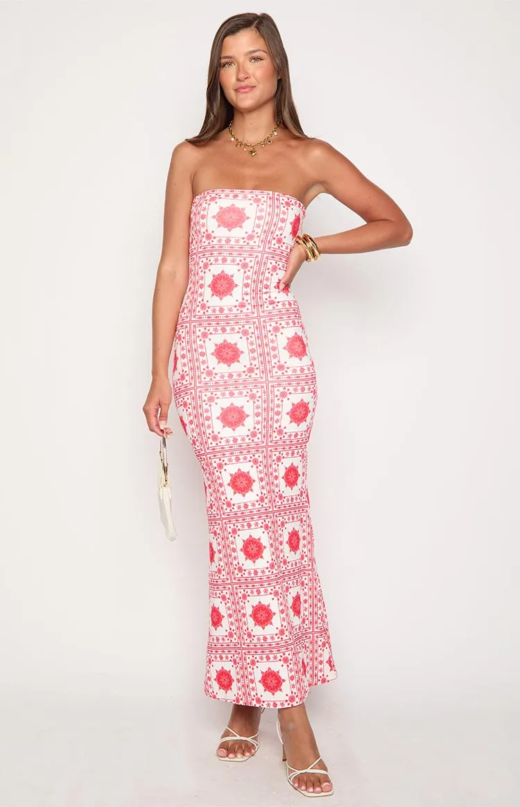 Arizona Red Tile Print Maxi Dress sold by Beginning Boutique product image thumbnail 2