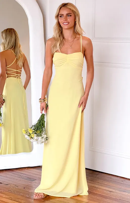 Arabelle Yellow Maxi Dress sold by Beginning Boutique