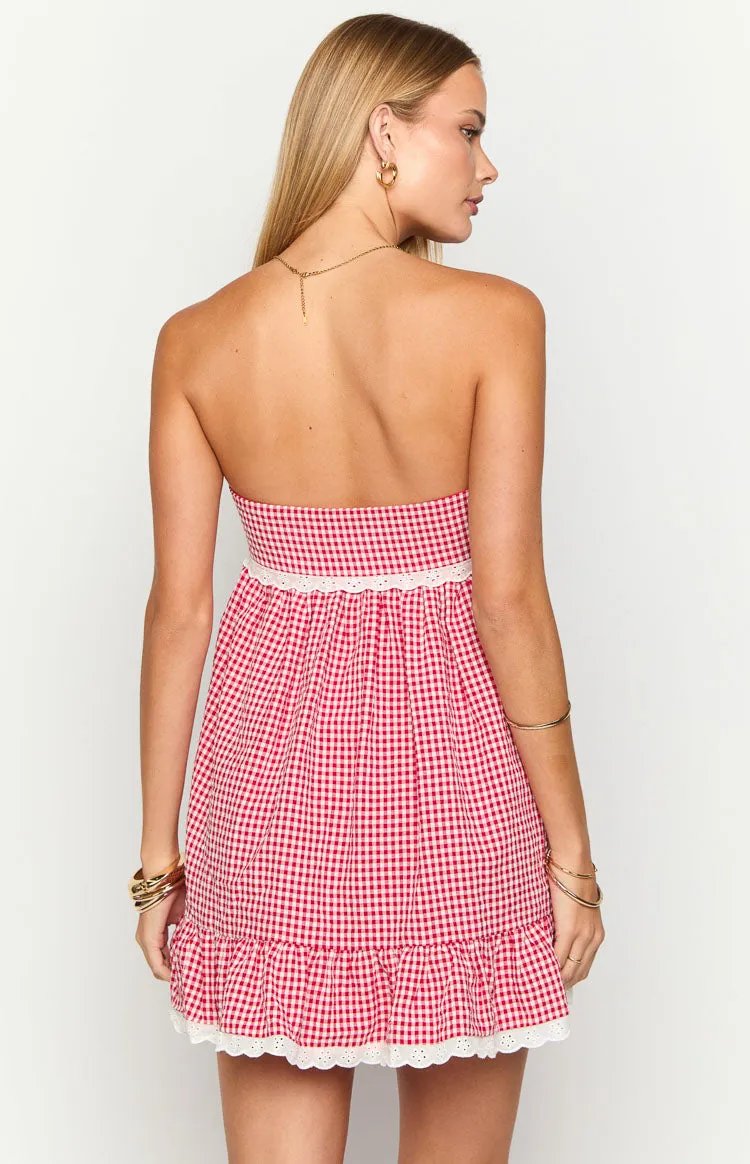 Maisie Red Gingham Strapless Mini Dress sold by Beginning Boutique product image thumbnail 5