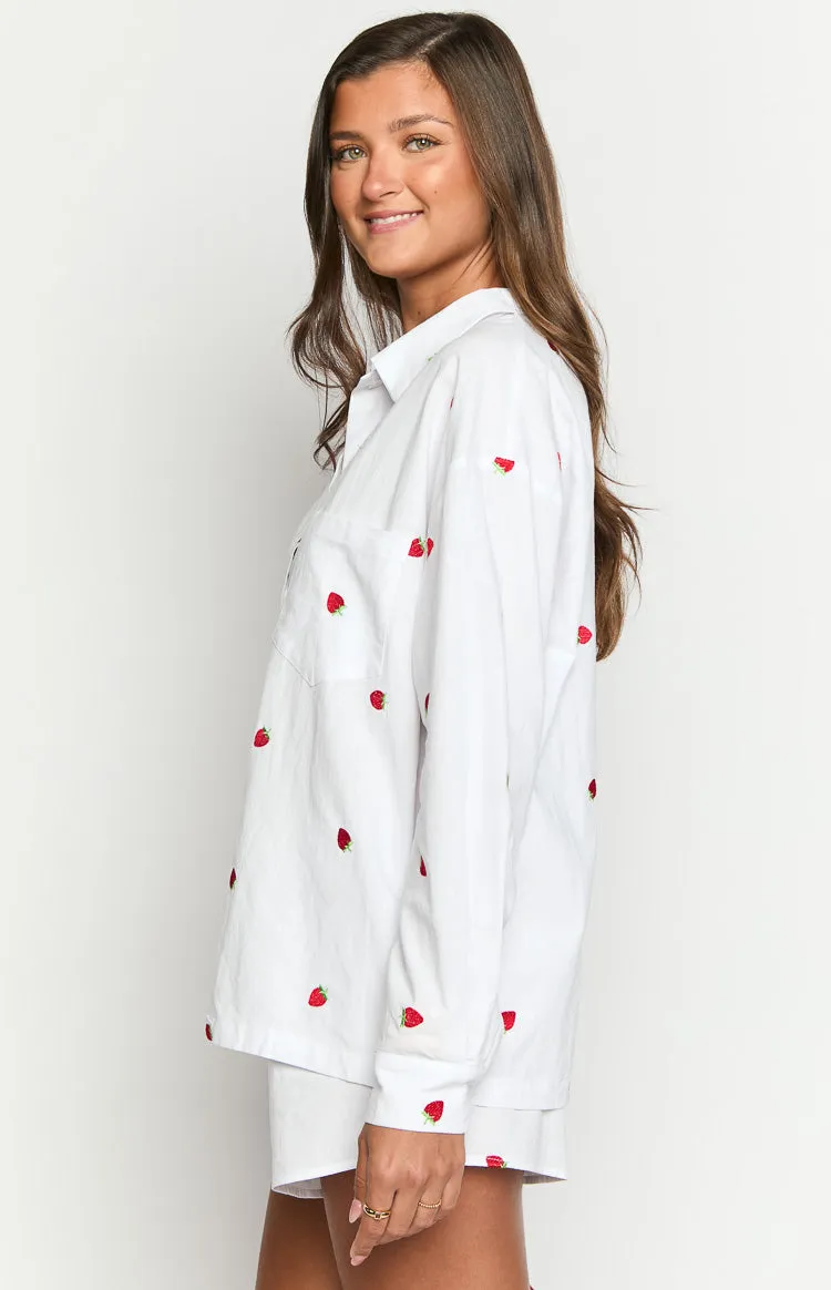 Margarita White Strawberry Embroidered Long Sleeve Shirt sold by Beginning Boutique product image thumbnail 4