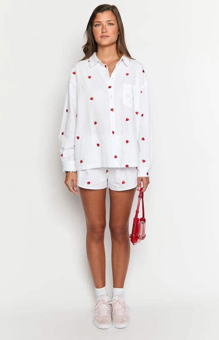 Margarita White Strawberry Embroidered Long Sleeve Shirt sold by Beginning Boutique product image thumbnail 3