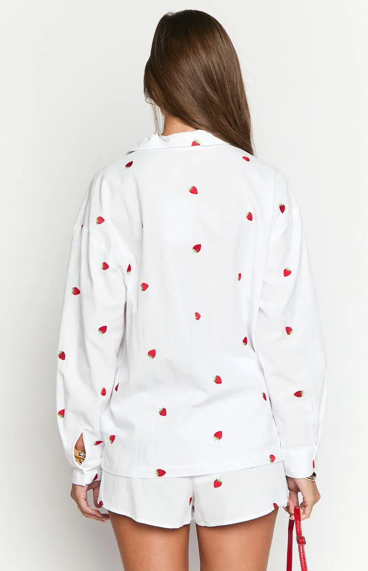 Margarita White Strawberry Embroidered Long Sleeve Shirt sold by Beginning Boutique product image thumbnail 5
