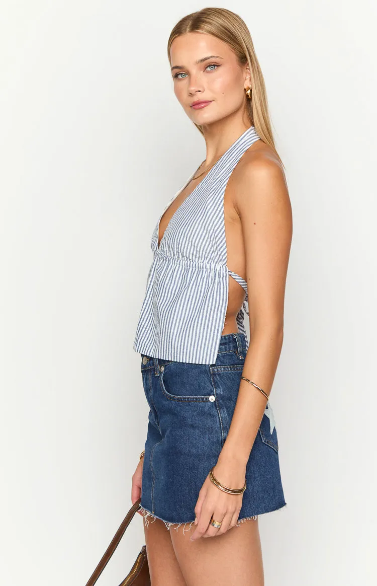 Izzie Navy Stripe Halter Neck Top sold by Beginning Boutique product image thumbnail 4