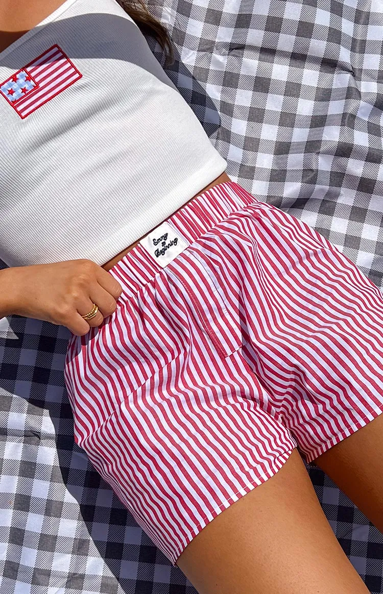 Brad Red Stripe Boxer Shorts sold by Beginning Boutique