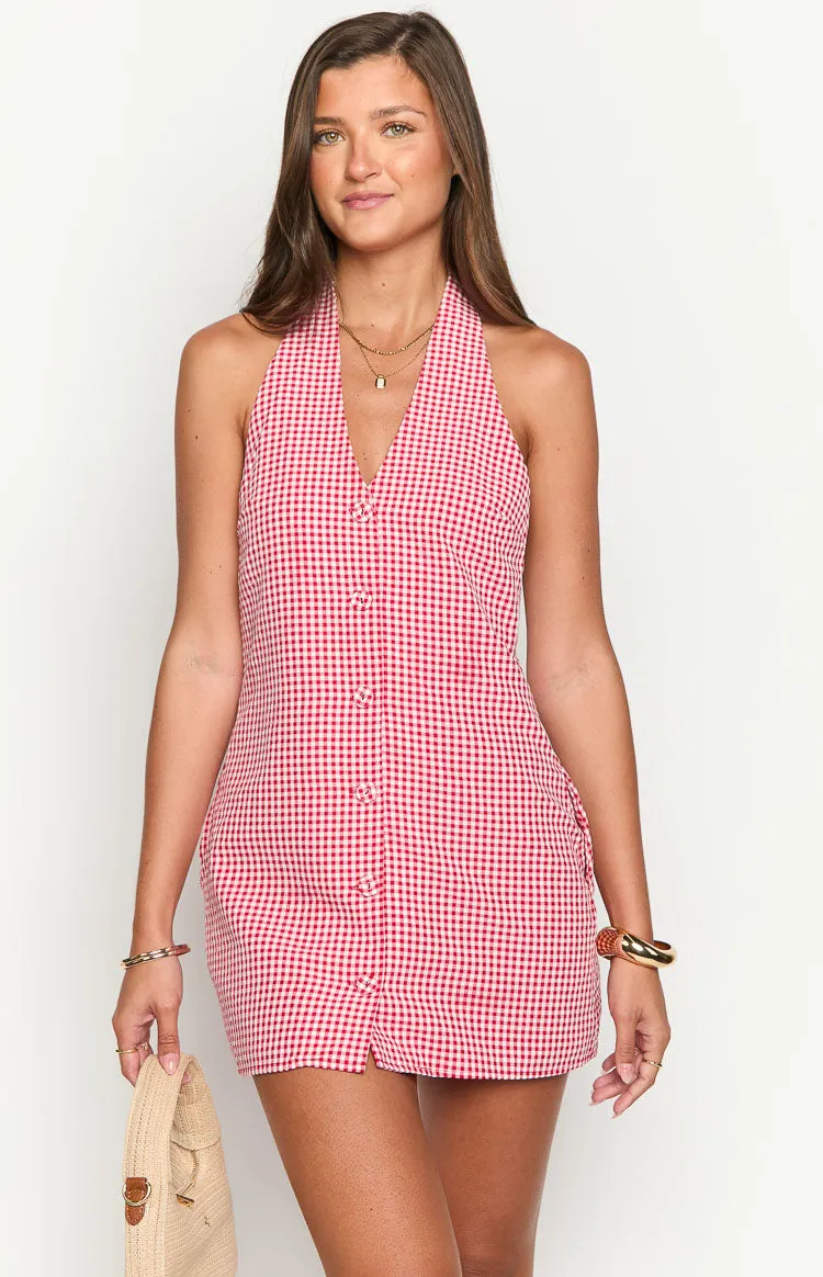 Felix Red Gingham Halter Mini Dress sold by Beginning Boutique product image thumbnail 2