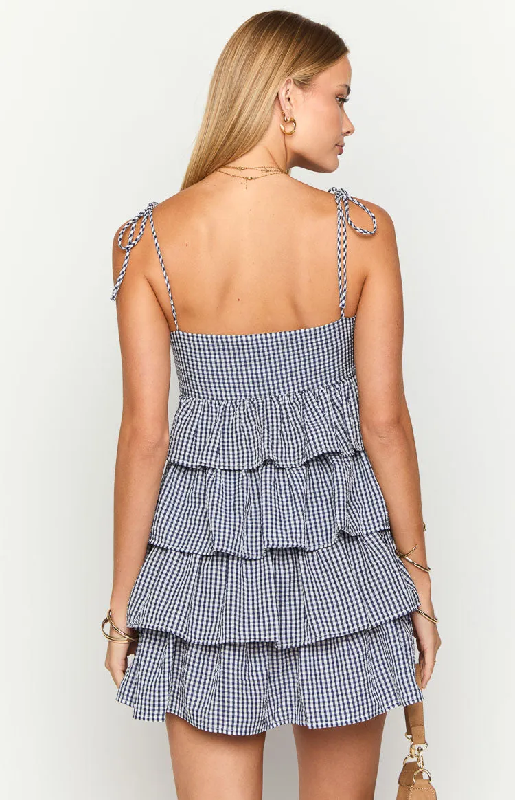 Paolo Navy Gingham Ruffle Mini Dress sold by Beginning Boutique product image thumbnail 5