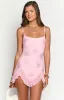 Arianah Pink Hibiscus Rhinestone Mesh Mini Dress sold by Beginning Boutique
