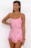 Arianah Pink Hibiscus Rhinestone Mesh Mini Dress sold by Beginning Boutique
