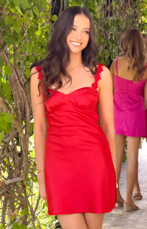 Marbelle Red Satin Mini Dress sold by Beginning Boutique