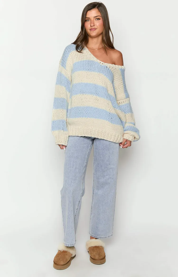 Delvey Light Blue Striped Chunky Knit Sweater sold by Beginning Boutique product image thumbnail 3