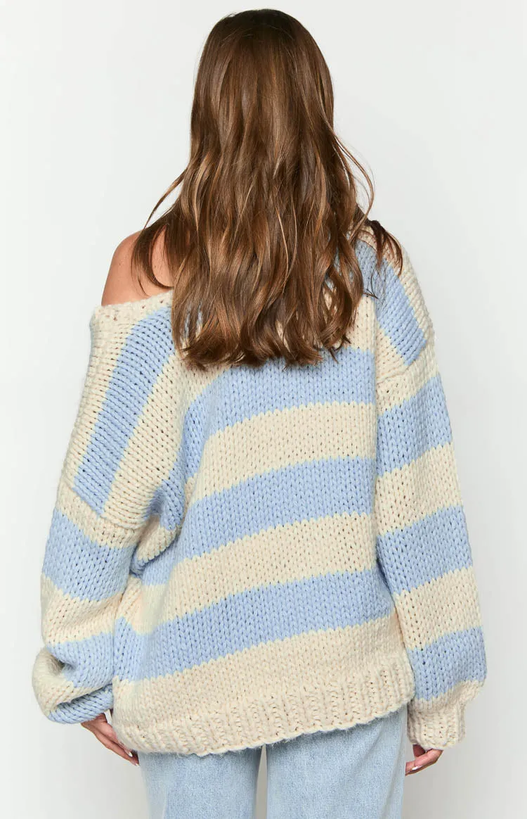 Delvey Light Blue Striped Chunky Knit Sweater sold by Beginning Boutique product image thumbnail 5