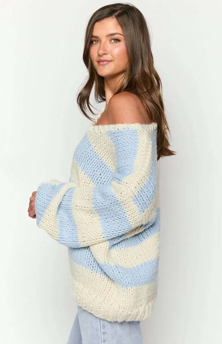 Delvey Light Blue Striped Chunky Knit Sweater sold by Beginning Boutique product image thumbnail 4