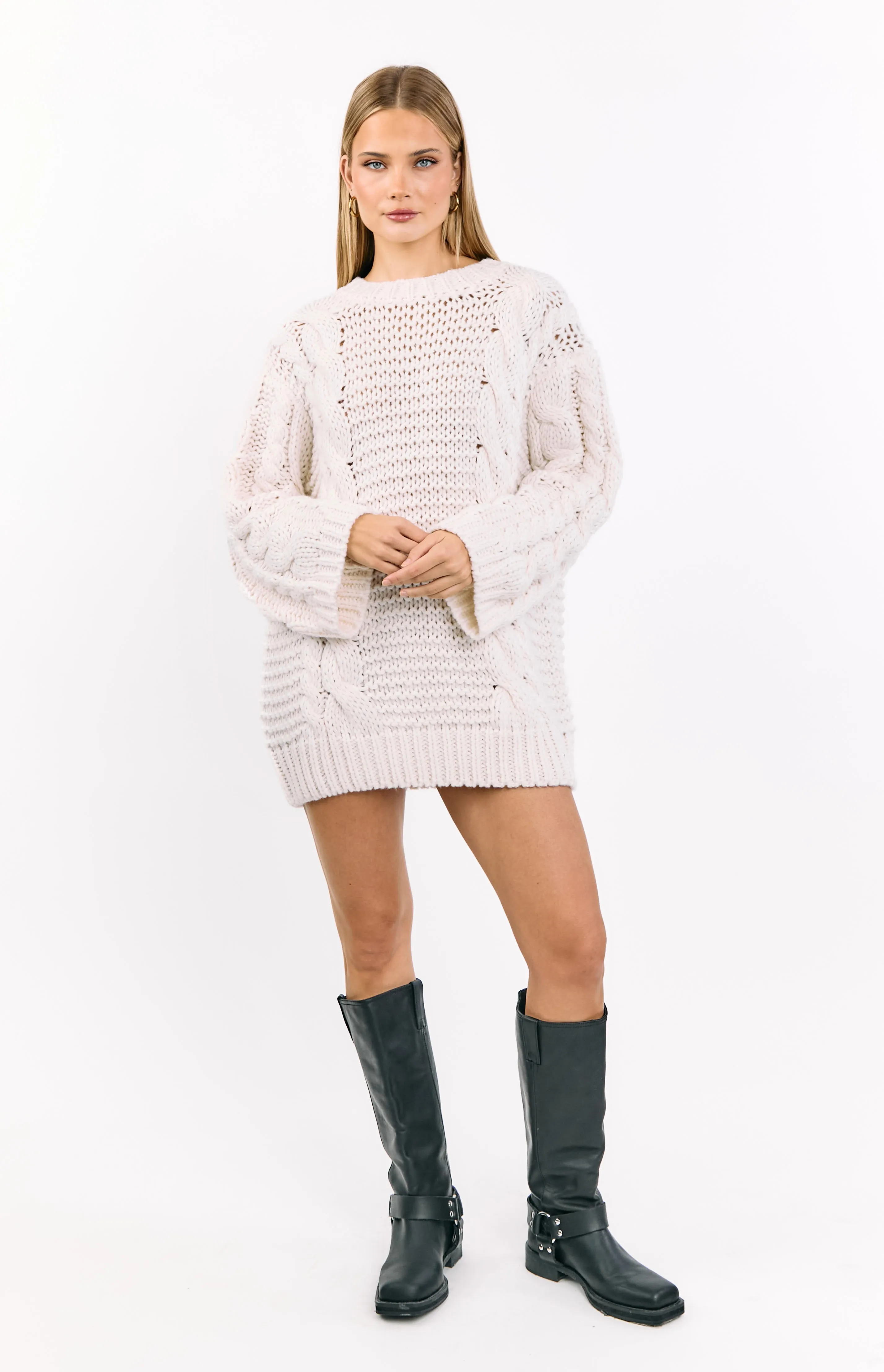 Thursdays Cream Cable Knit Sweater Dress sold by Beginning Boutique product image thumbnail 5