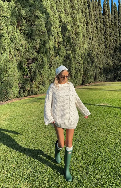 Thursdays Cream Cable Knit Sweater Dress sold by Beginning Boutique