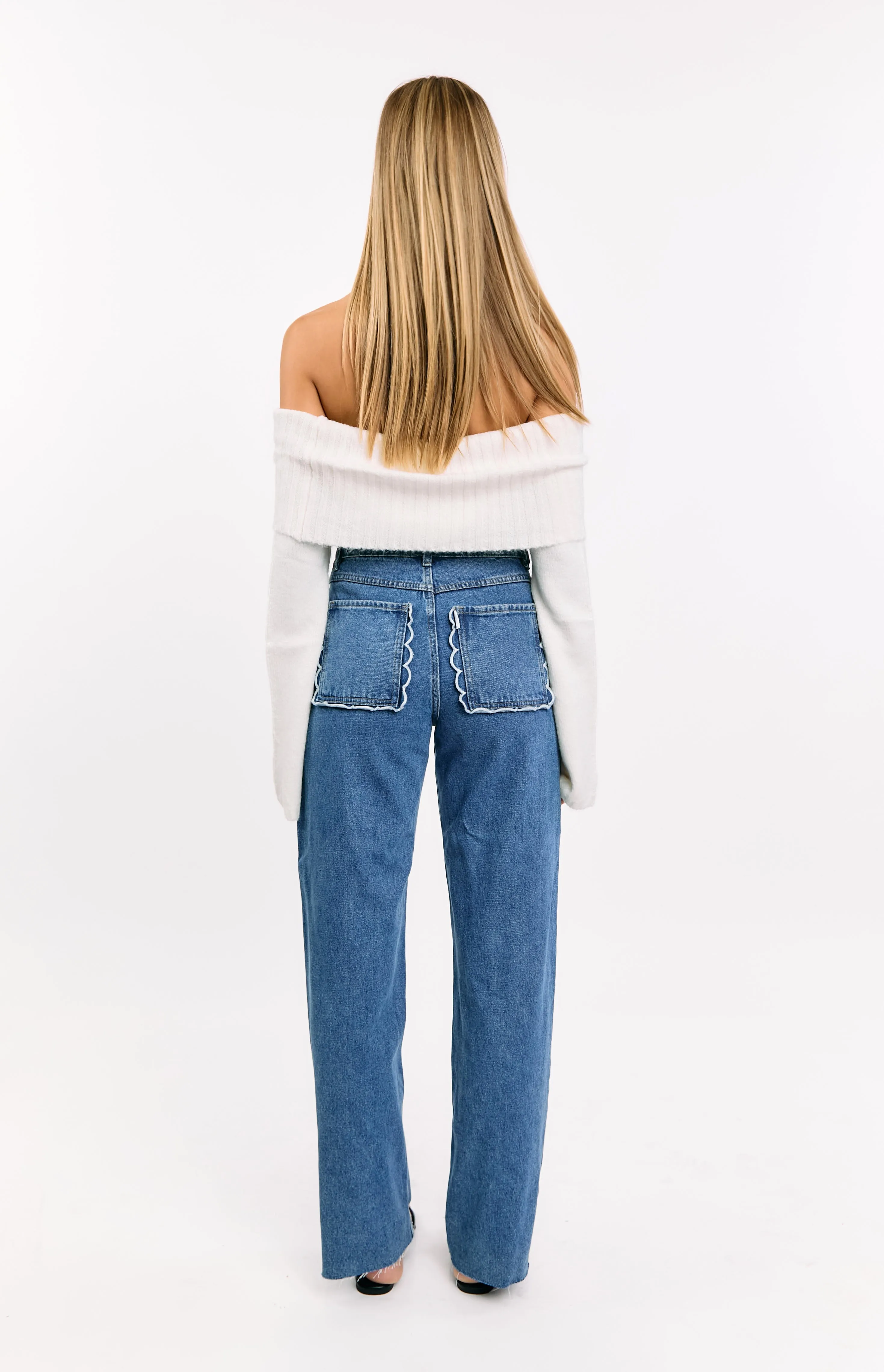 Kansis Mid Wash Scallop Pockets Uneven Waist Jeans sold by Beginning Boutique product image thumbnail 5