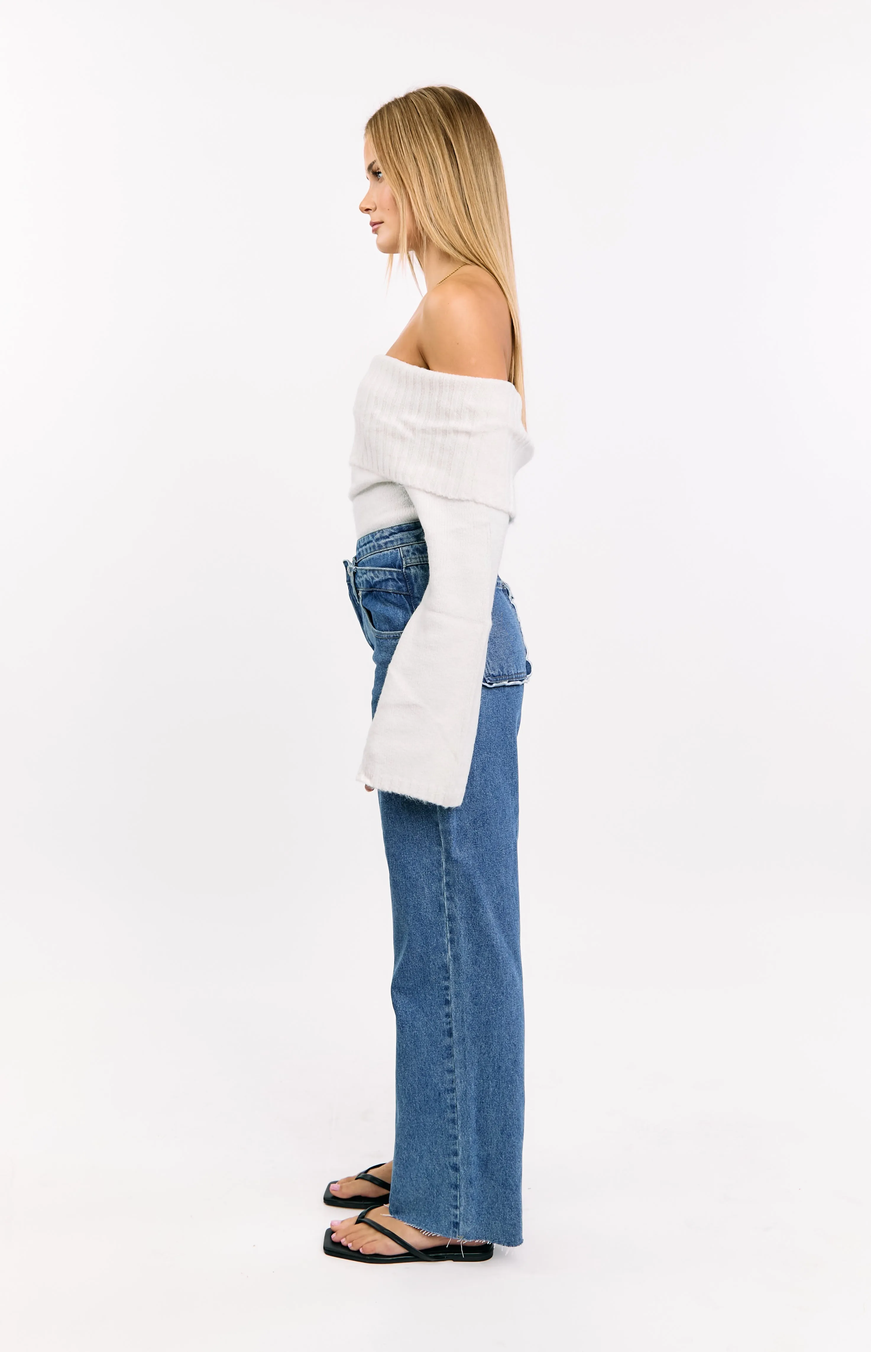 Kansis Mid Wash Scallop Pockets Uneven Waist Jeans sold by Beginning Boutique product image thumbnail 4