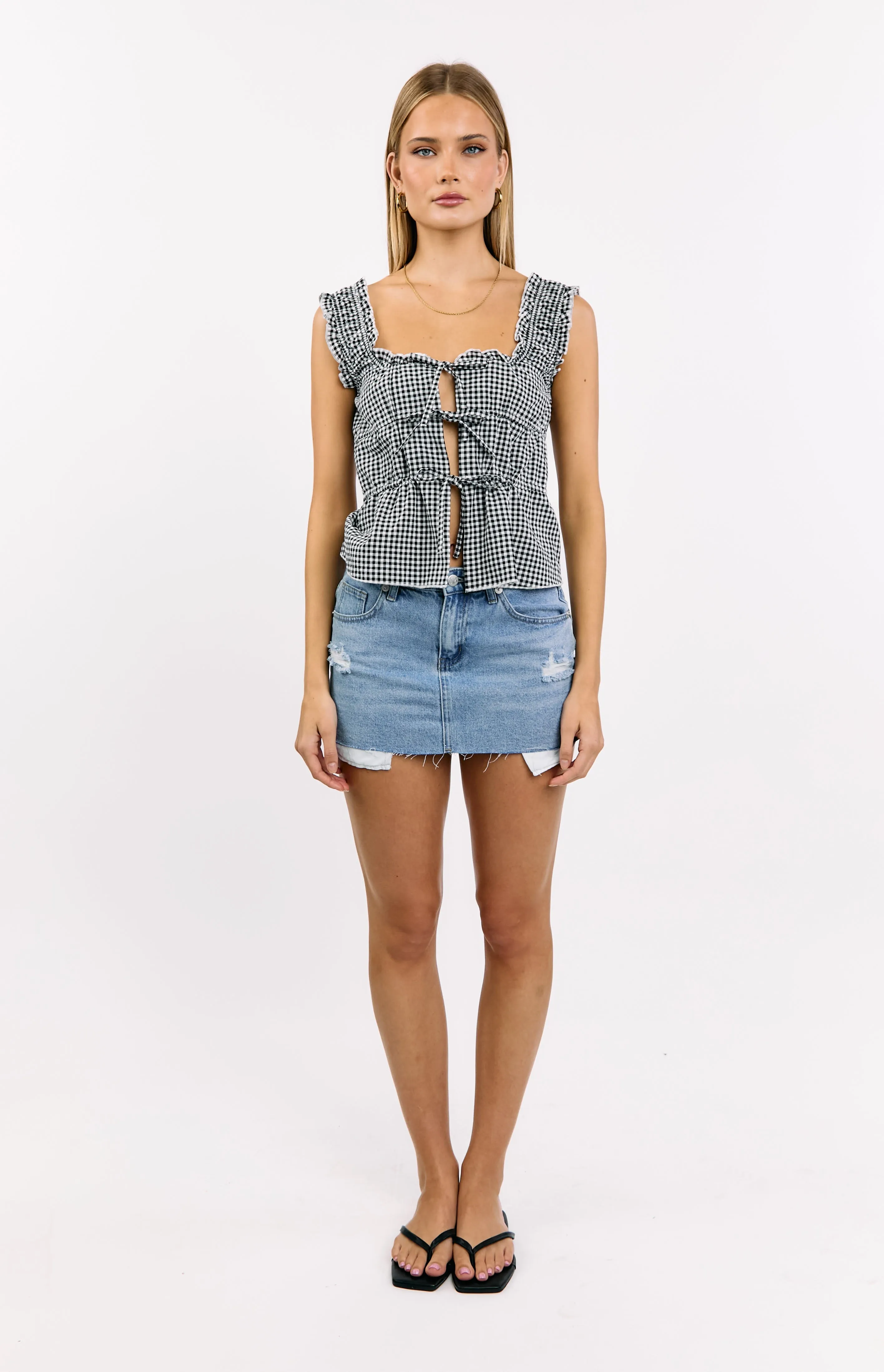 Neevie Black Gingham Tie Top sold by Beginning Boutique product image thumbnail 3