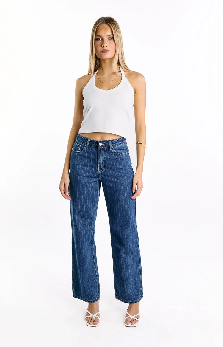 Calliope Pinstripe Mid Wash Mid Rise Slouchy Jeans sold by Beginning Boutique product image thumbnail 2