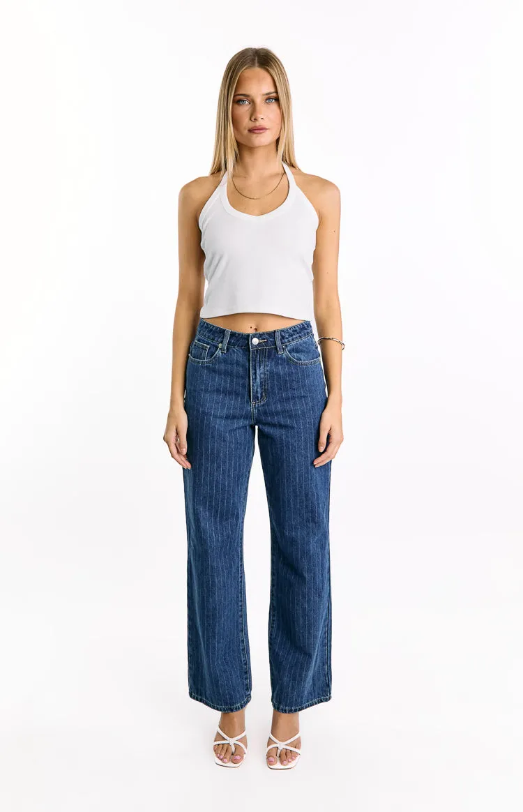 Calliope Pinstripe Mid Wash Mid Rise Slouchy Jeans sold by Beginning Boutique product image thumbnail 3