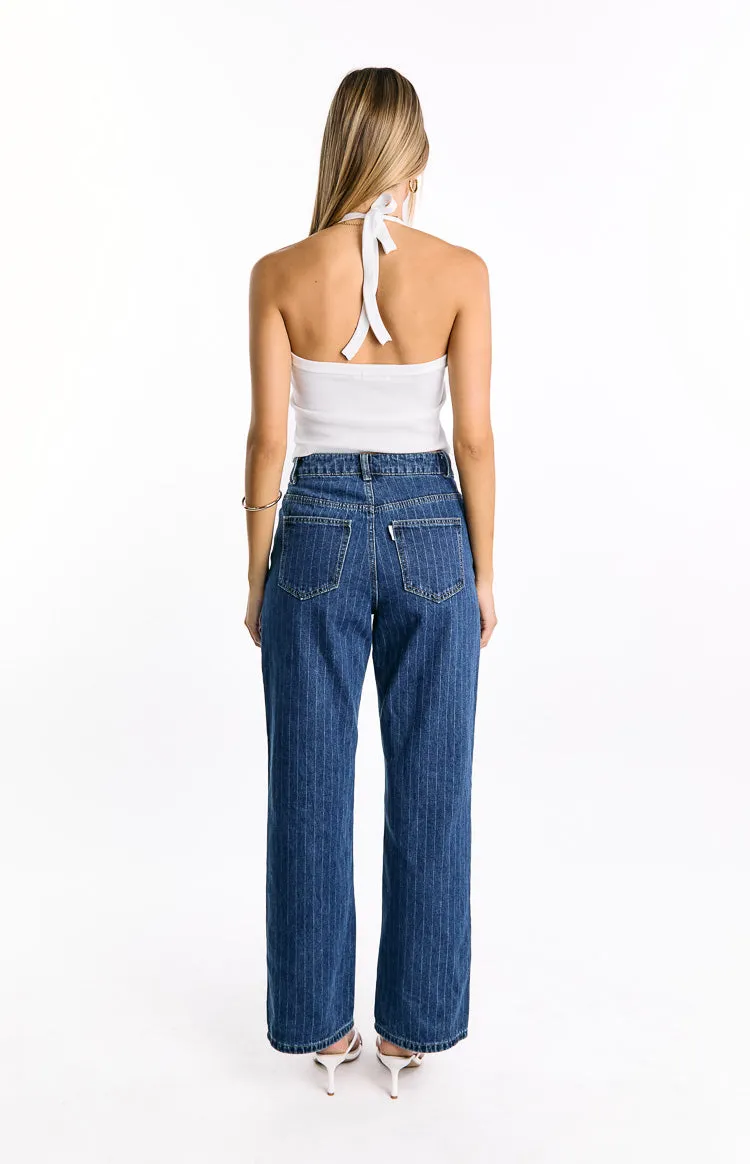 Calliope Pinstripe Mid Wash Mid Rise Slouchy Jeans sold by Beginning Boutique product image thumbnail 5