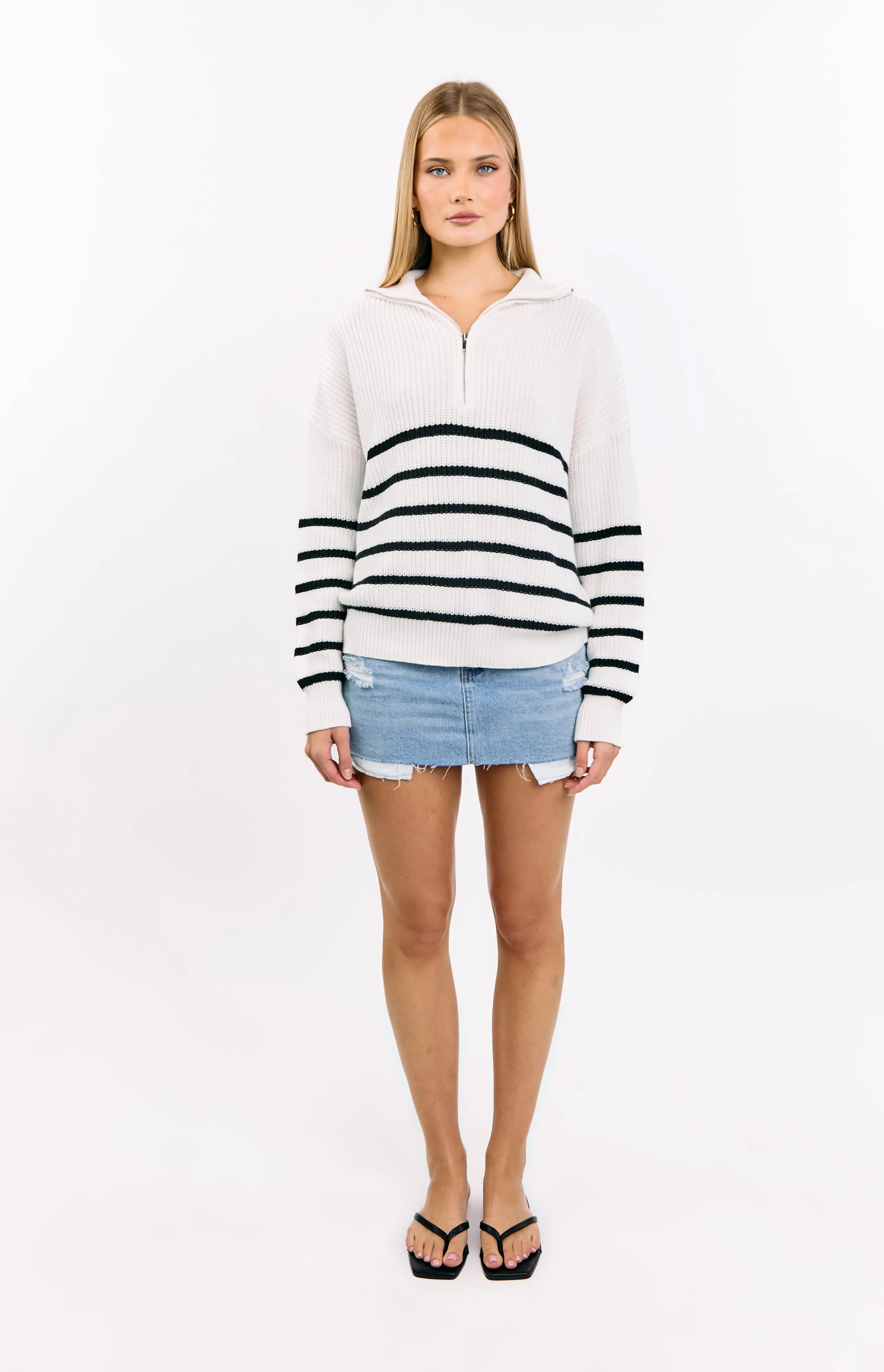 Copenhagen Cream Stripe Quarter Zip Knit Jumper sold by Beginning Boutique product image thumbnail 3