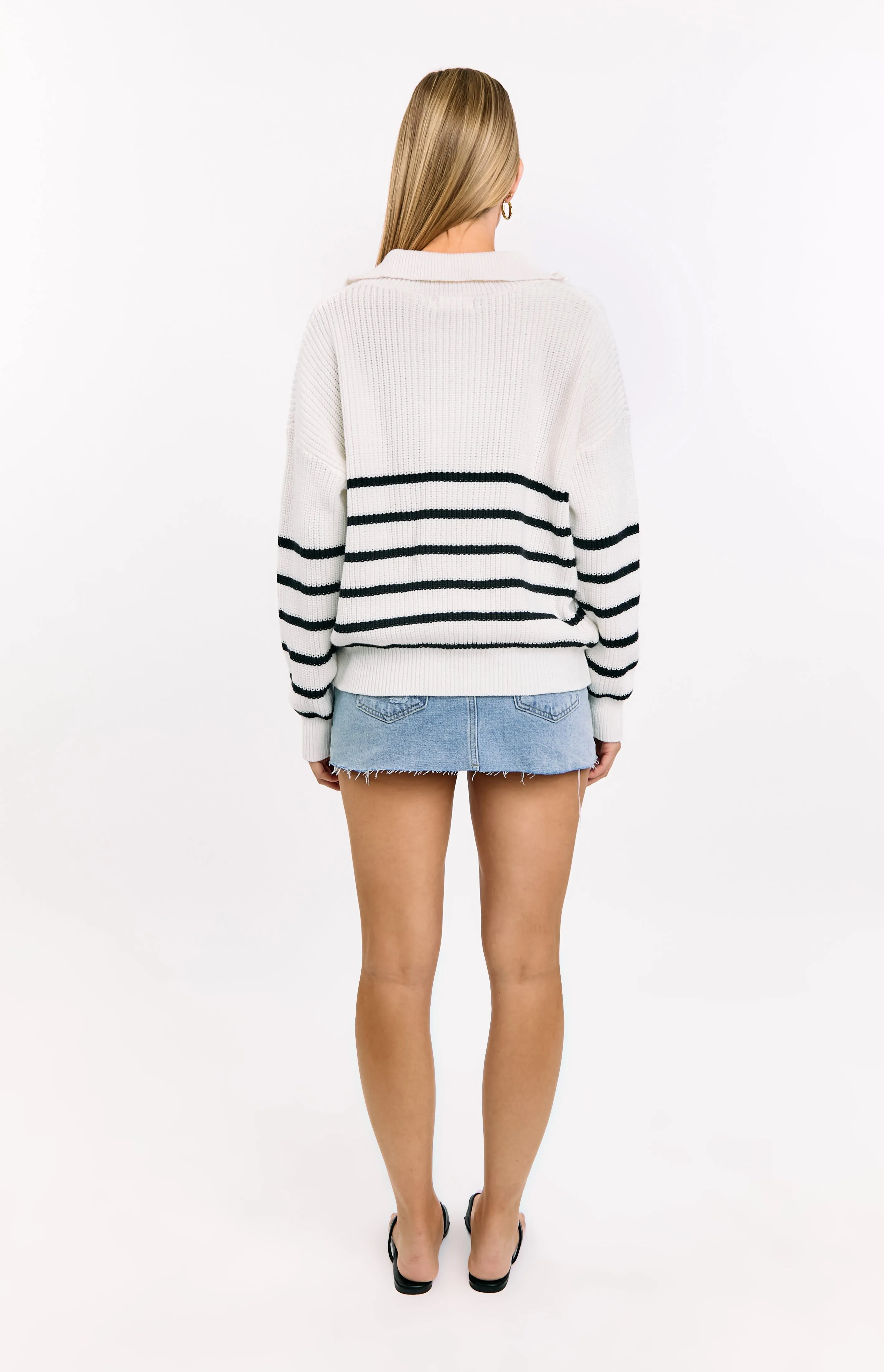 Copenhagen Cream Stripe Quarter Zip Knit Jumper sold by Beginning Boutique product image thumbnail 5