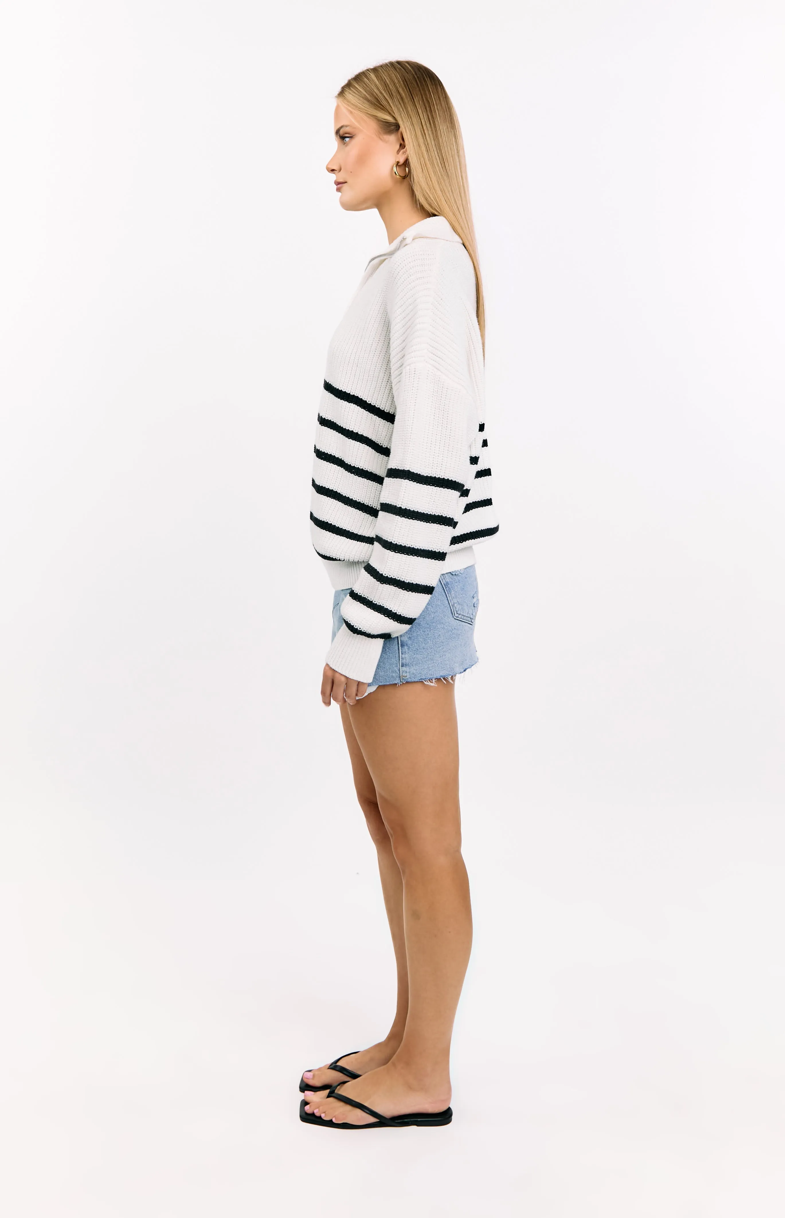 Copenhagen Cream Stripe Quarter Zip Knit Jumper sold by Beginning Boutique product image thumbnail 4