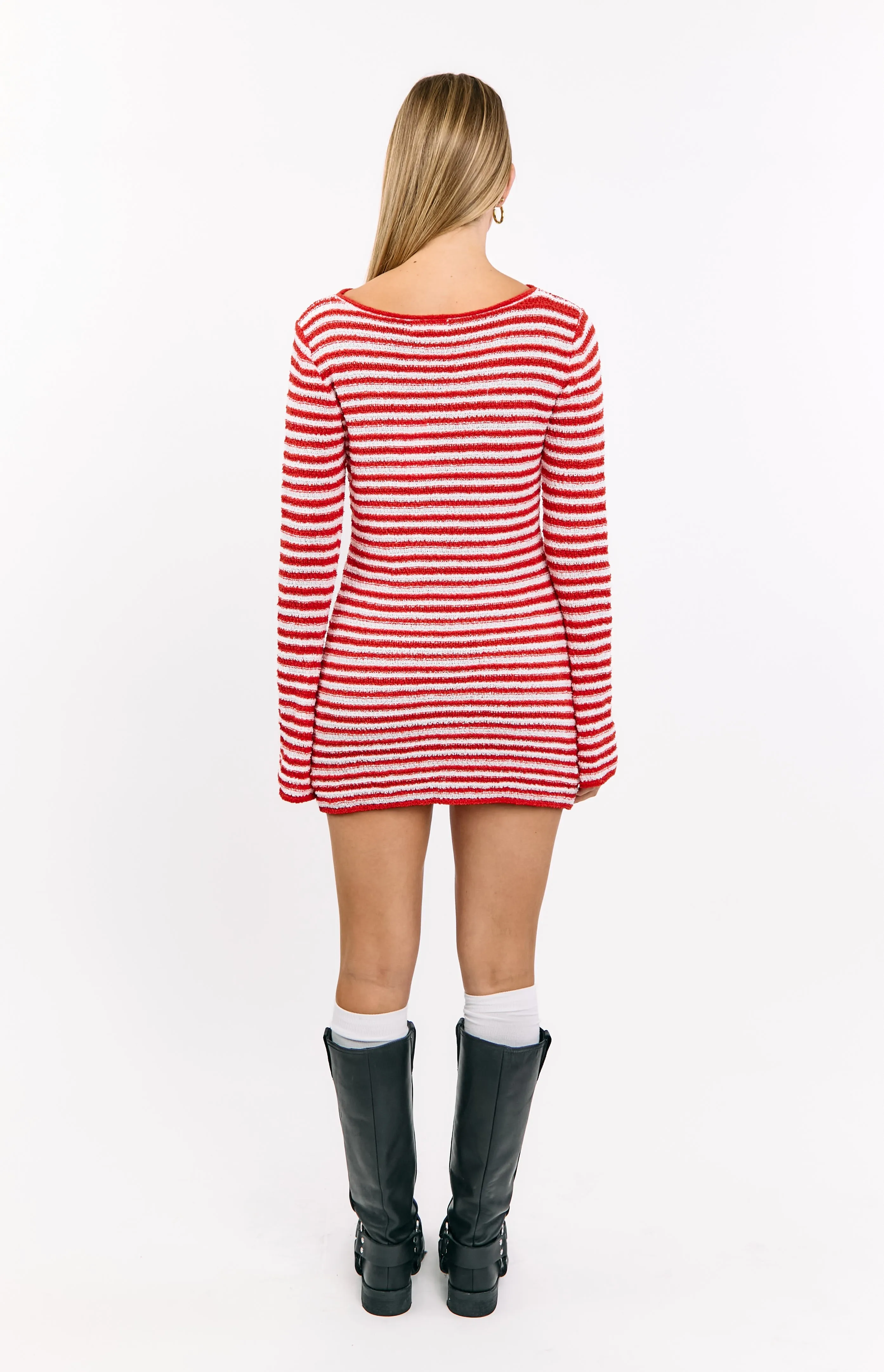 Elmer Red Stripe Long Sleeve Knit Mini Dress sold by Beginning Boutique product image thumbnail 5