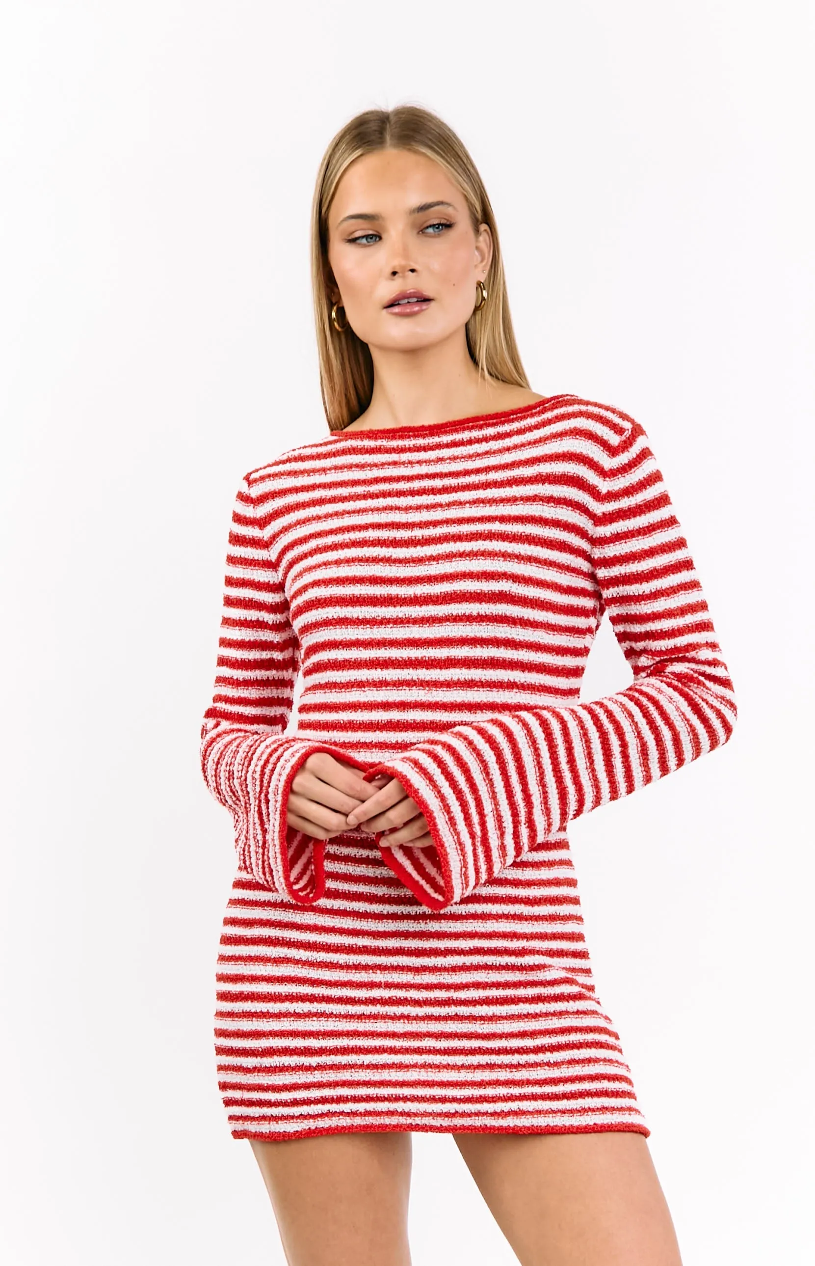 Elmer Red Stripe Long Sleeve Knit Mini Dress sold by Beginning Boutique product image thumbnail 2