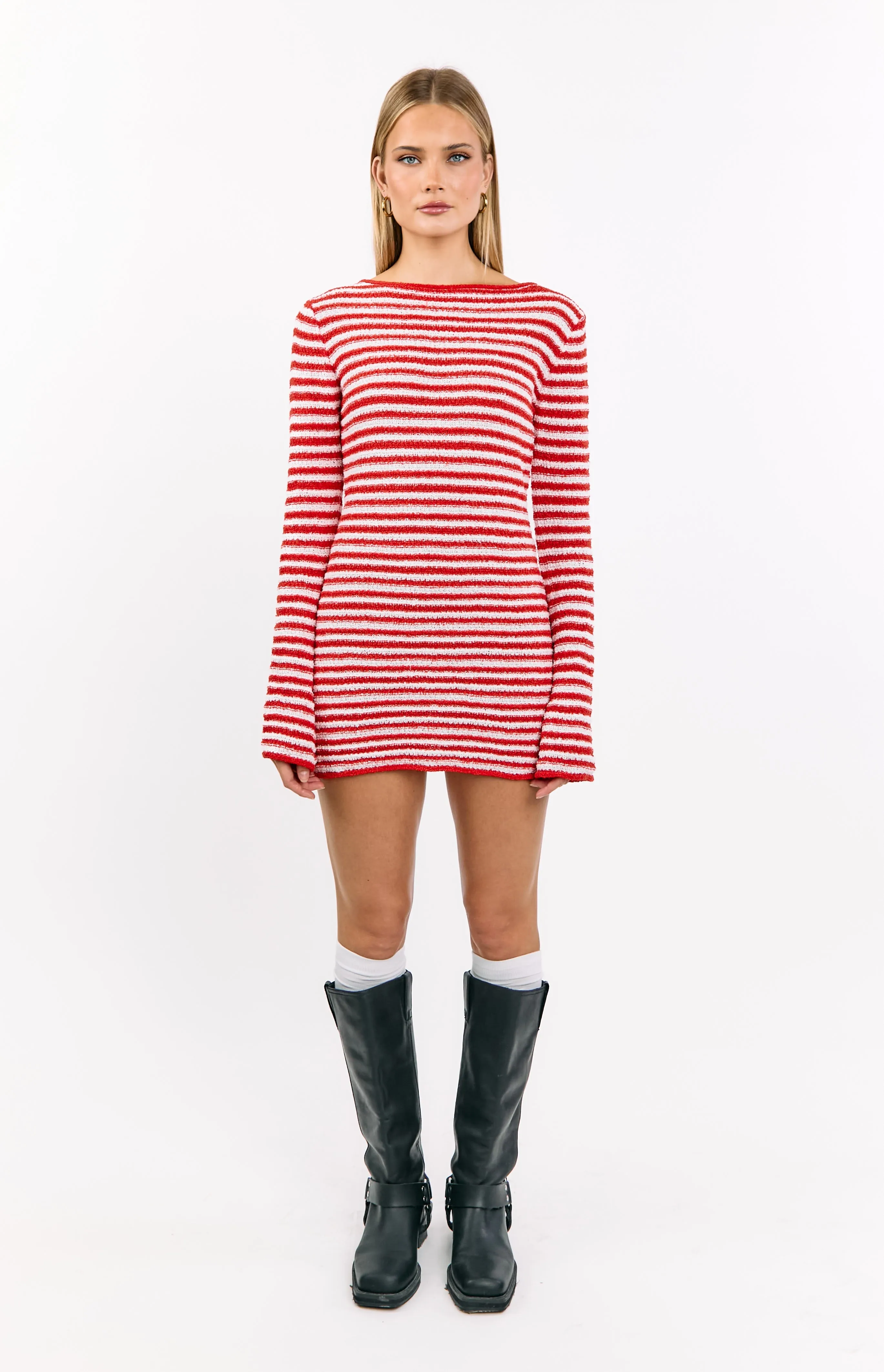 Elmer Red Stripe Long Sleeve Knit Mini Dress sold by Beginning Boutique product image thumbnail 3