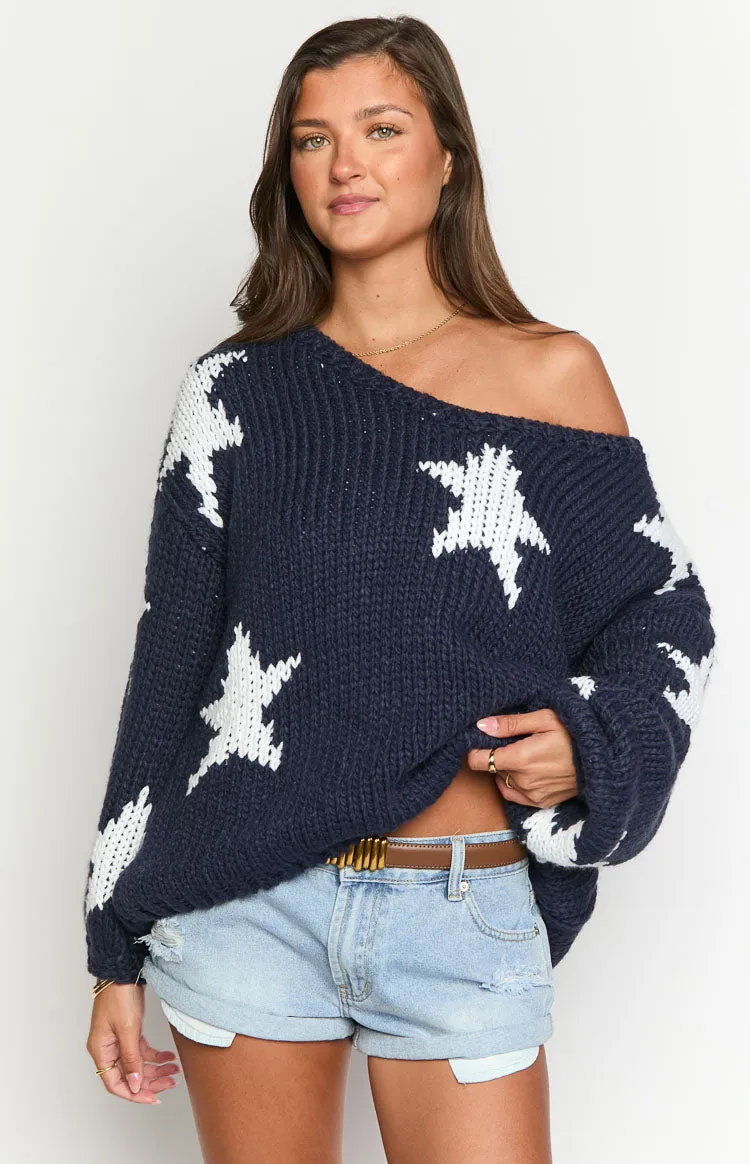 Delvey Navy Star Chunky Knit Sweater sold by Beginning Boutique product image thumbnail 2