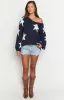 Delvey Navy Star Chunky Knit Sweater sold by Beginning Boutique