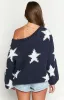 Delvey Navy Star Chunky Knit Sweater sold by Beginning Boutique