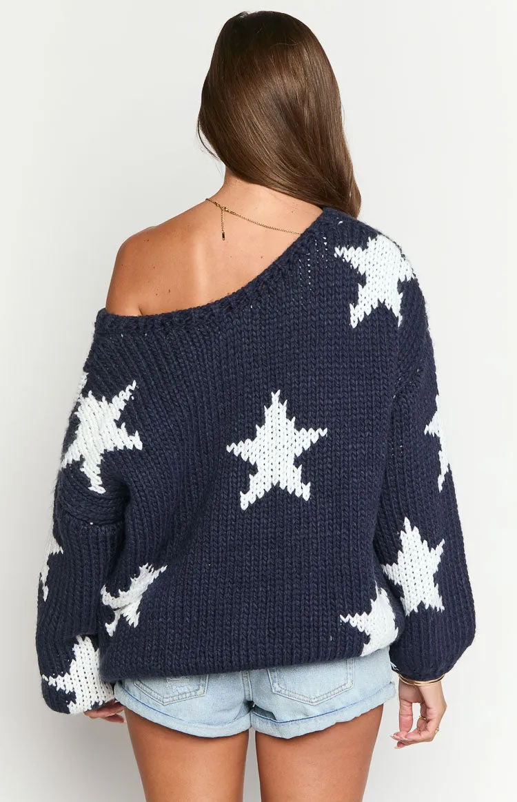 Delvey Navy Star Chunky Knit Sweater sold by Beginning Boutique product image thumbnail 5