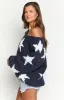Delvey Navy Star Chunky Knit Sweater sold by Beginning Boutique