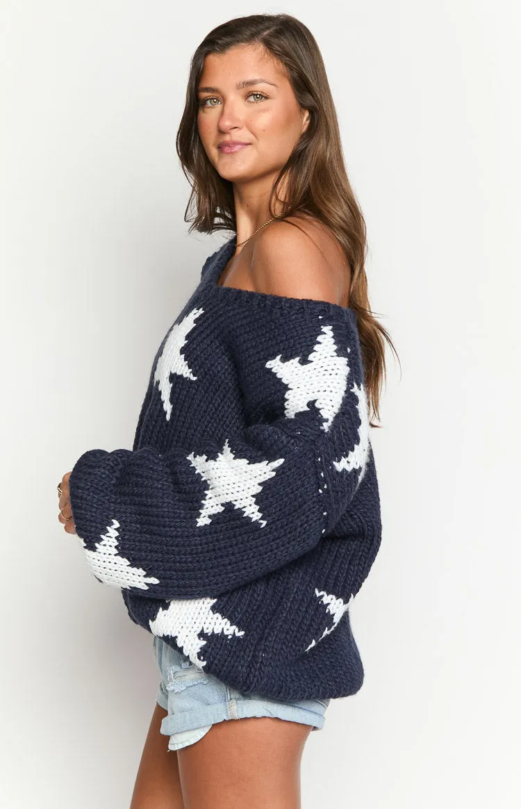 Delvey Navy Star Chunky Knit Sweater sold by Beginning Boutique product image thumbnail 4