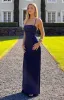 Blaise Navy Satin Maxi Dress sold by Beginning Boutique