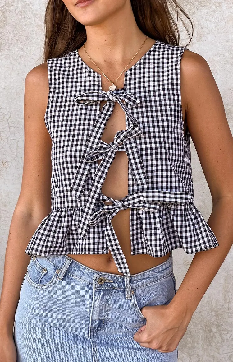 Baxter Black Gingham Top sold by Beginning Boutique