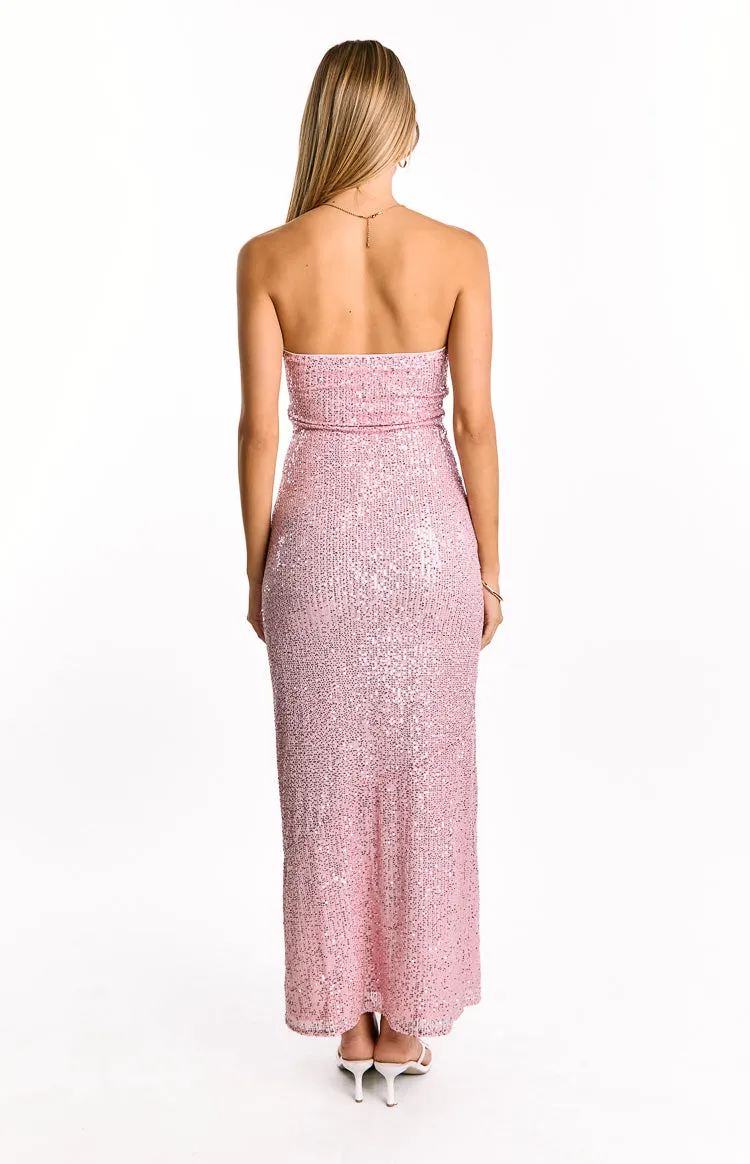 Alliana Pink Sequin Strapless Formal Maxi Dress sold by Beginning Boutique product image thumbnail 5