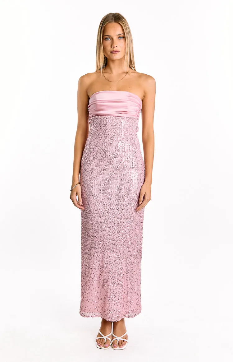 Alliana Pink Sequin Strapless Formal Maxi Dress sold by Beginning Boutique product image thumbnail 3