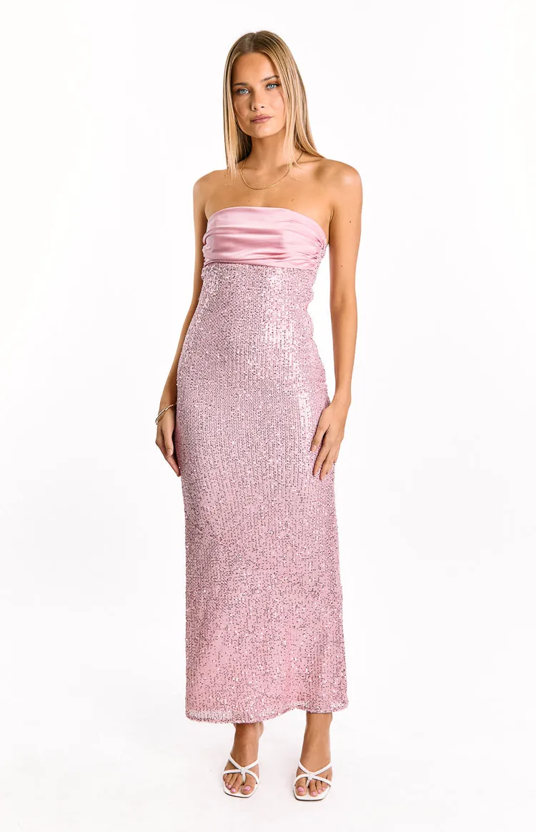 Alliana Pink Sequin Strapless Formal Maxi Dress sold by Beginning Boutique product image thumbnail 2
