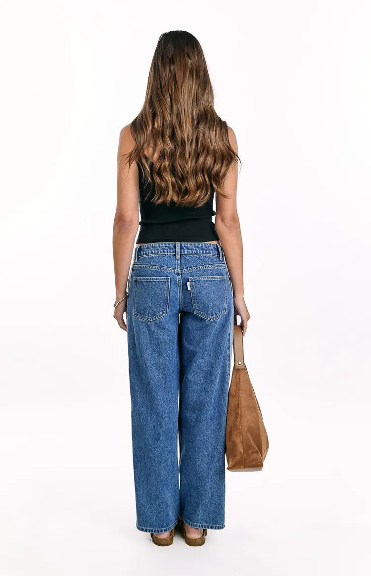 Roonie Contrast Stripe Mid Wash Denim Low Rise Jeans sold by Beginning Boutique product image thumbnail 5