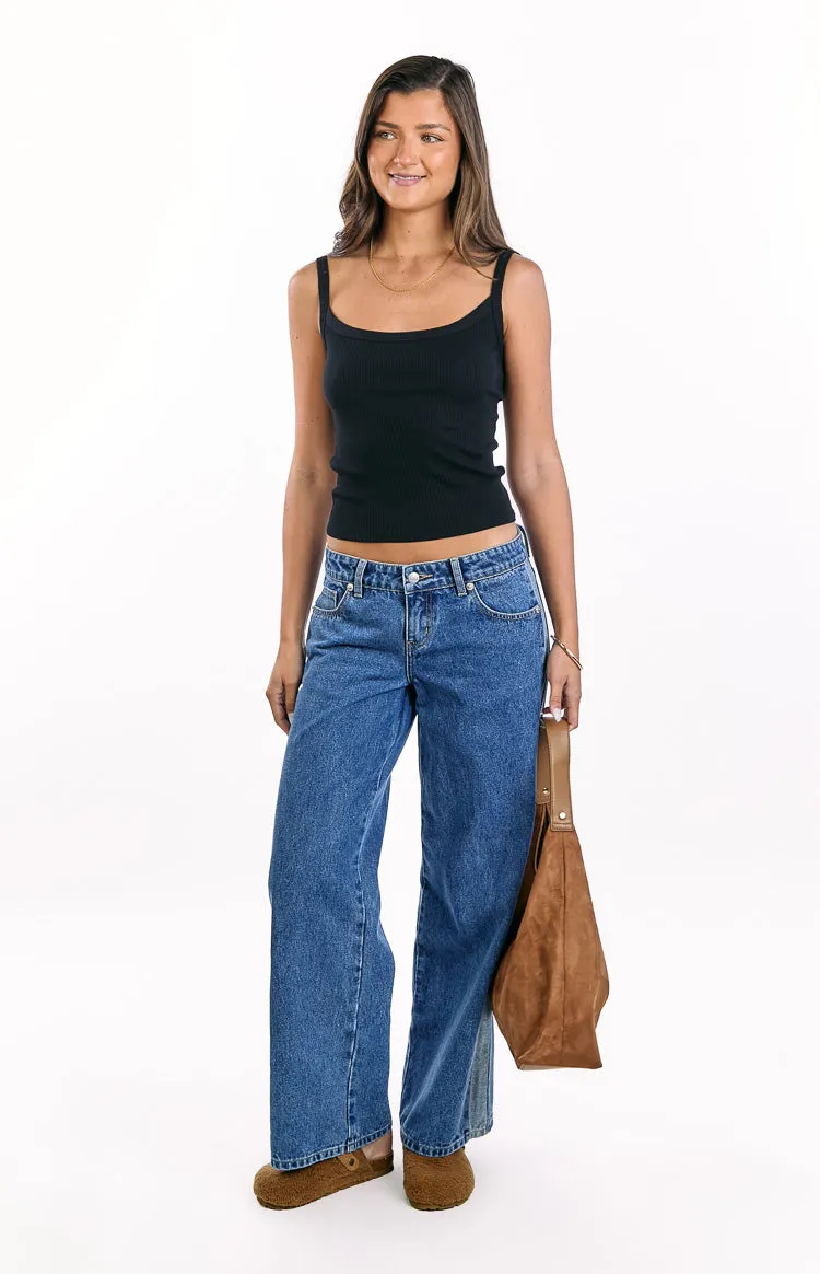 Roonie Contrast Stripe Mid Wash Denim Low Rise Jeans sold by Beginning Boutique product image thumbnail 2