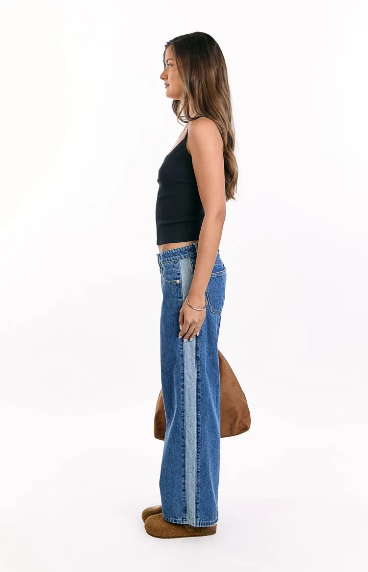 Roonie Contrast Stripe Mid Wash Denim Low Rise Jeans sold by Beginning Boutique product image thumbnail 4